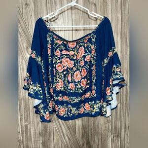 Blue Rain off the shoulder floral vibrant blouse on excellent condition. Boho